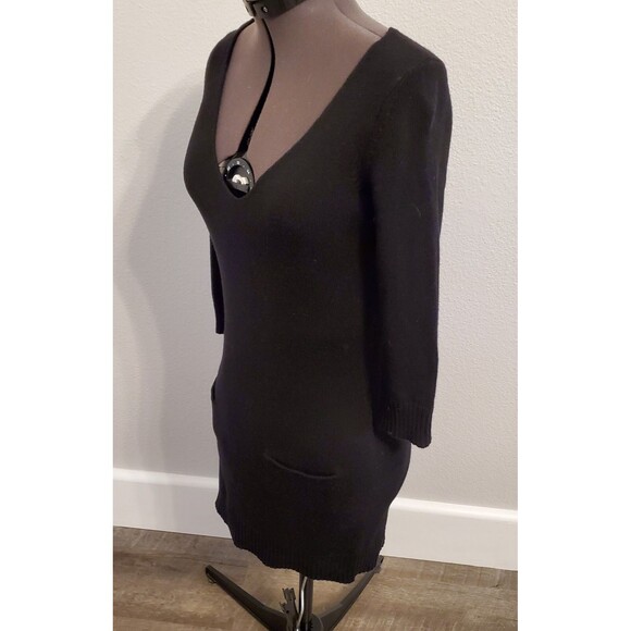 Express Women's Mini Knit Dress XS Black Wool Blend V-Neck 3/4 Sleeve LBD - Picture 4 of 6